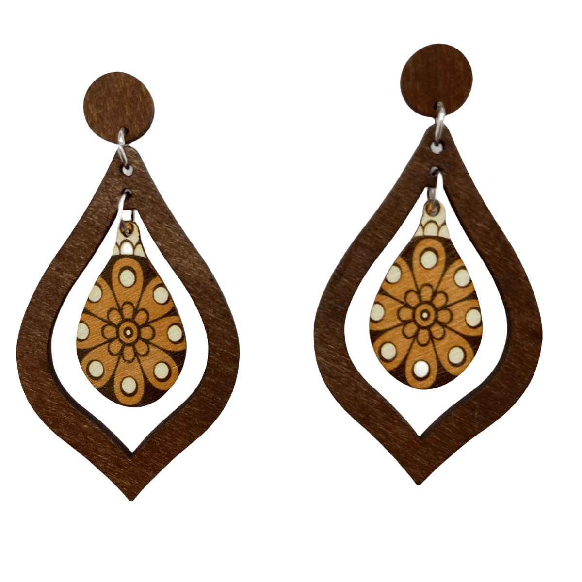 Wooden Water Drop Ornament Retro Wood Earrings