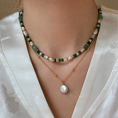 Green Aventurine Dopamine Freshwater Pearl Summer Necklaces