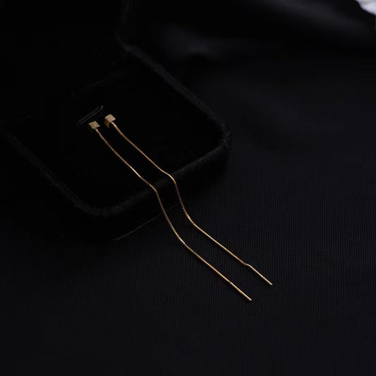 Small Square Long Tassel Ear Thread Female Simple Cold Earrings