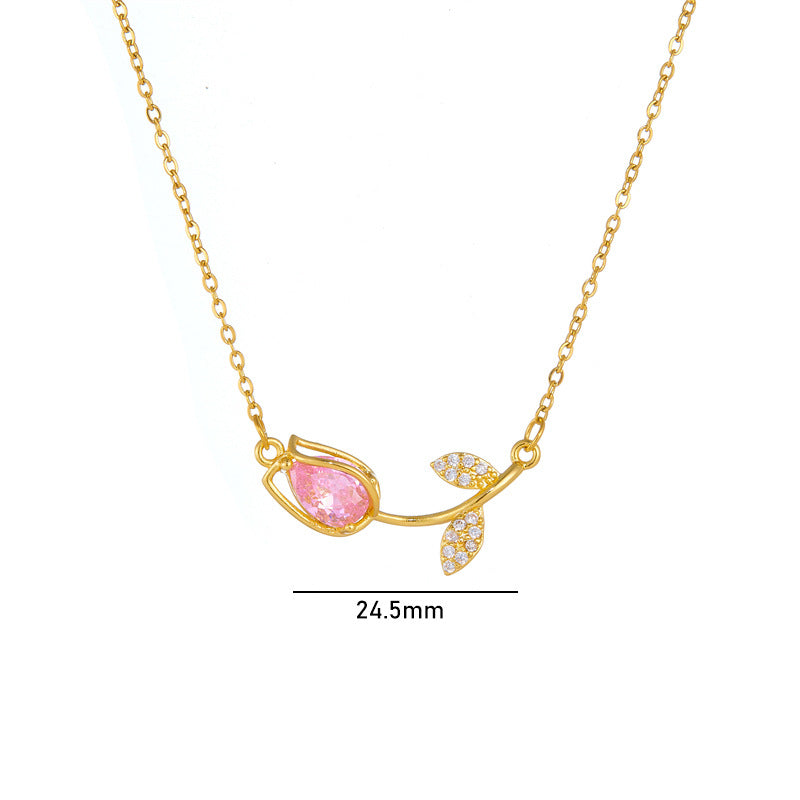 Plated Real Gold Inlaid Zircon Tulip Design Temperament Wild Pendants