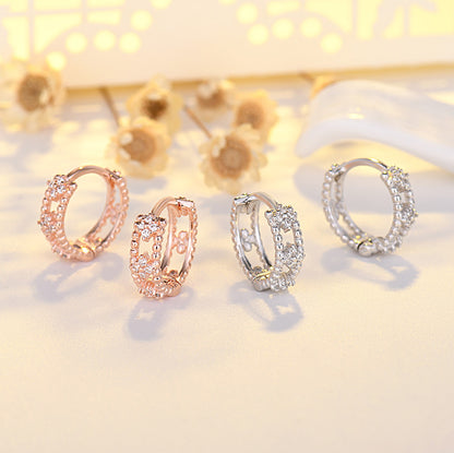 Small Ear Fashion Dignified Flowers Diamond Earrings