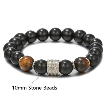 Men's Stainless Steel Tiger Eye Obsidian Bright Black Bracelets