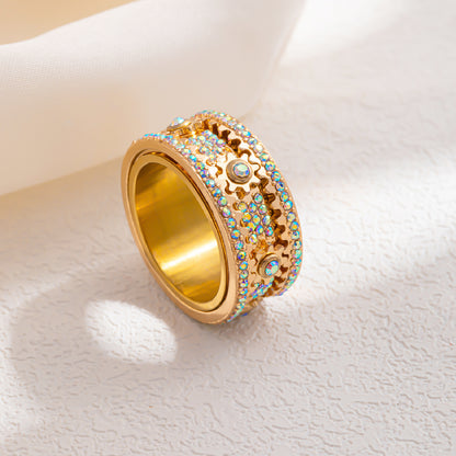 Diamond Starry Gear Can Rotatable Couple Rings