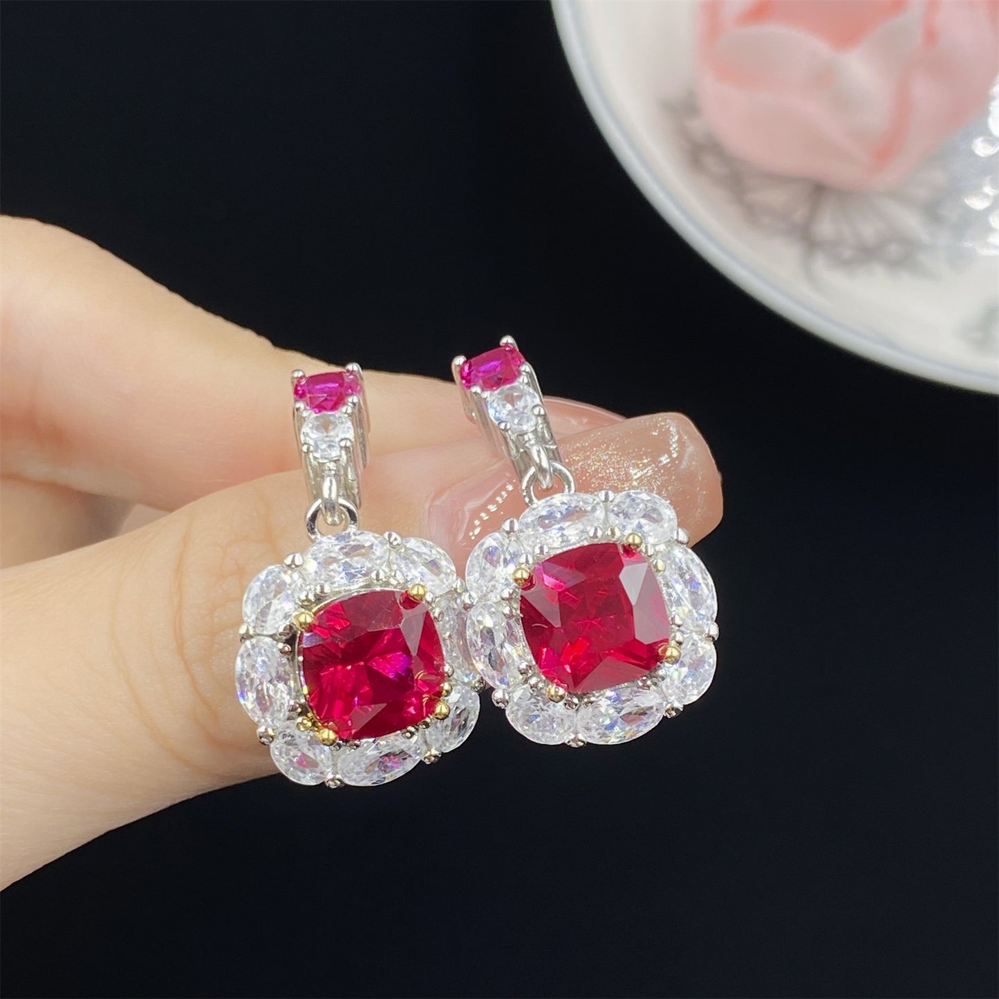 Elegant Square Bag Red Corundum Fashion Three-piece Set Simulation Pendants