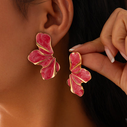 Women's Design Sense Metallic Dripping Oil Petal Earrings