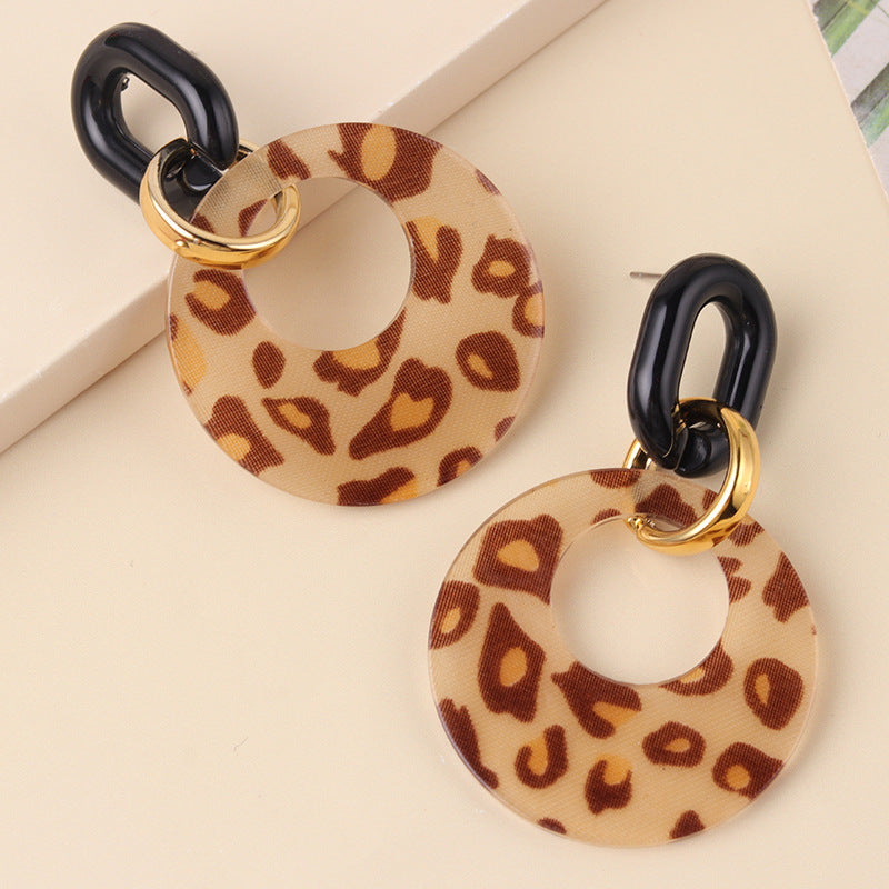 Women's Hollow Color Round Acrylic Personality Leopard Earrings