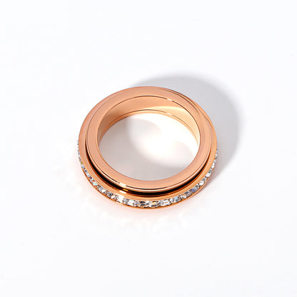 Women's Live Broadcast Simple Single Row Diamond Rotatable Rose Gold Rings