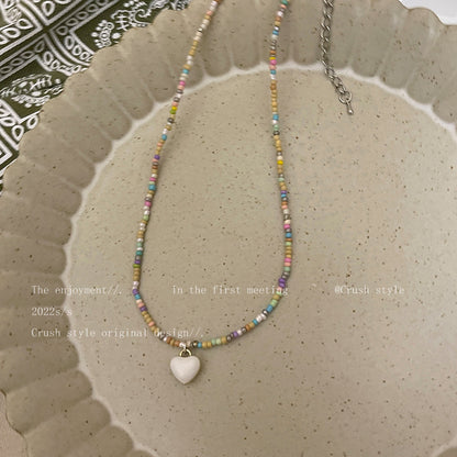 Mori Heart-shaped Beaded Cute Sweet Temperament Necklaces