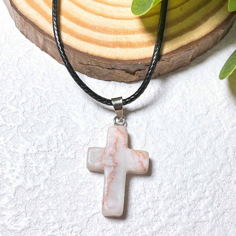 Crystal Cross Fashion Ornament Accessories Leather Rope Pendants