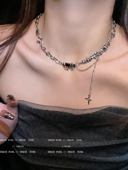 Sweet Cool Style Asterism Black Zircon Female Necklaces