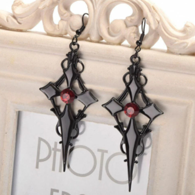 Exaggerated Cross Rhinestone Gothic Punk Hour Earrings