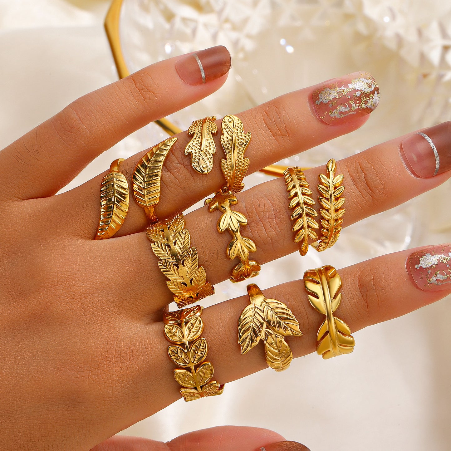 Popular Stainless Steel Leaf French Retro Rings