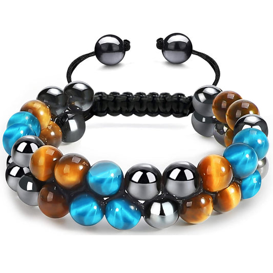 Men's Eye Agate Stone Woven Adjustable Black Bracelets