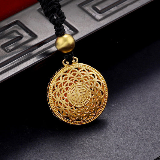 Gold Eight Treasures Fu Character Lotus Pendants