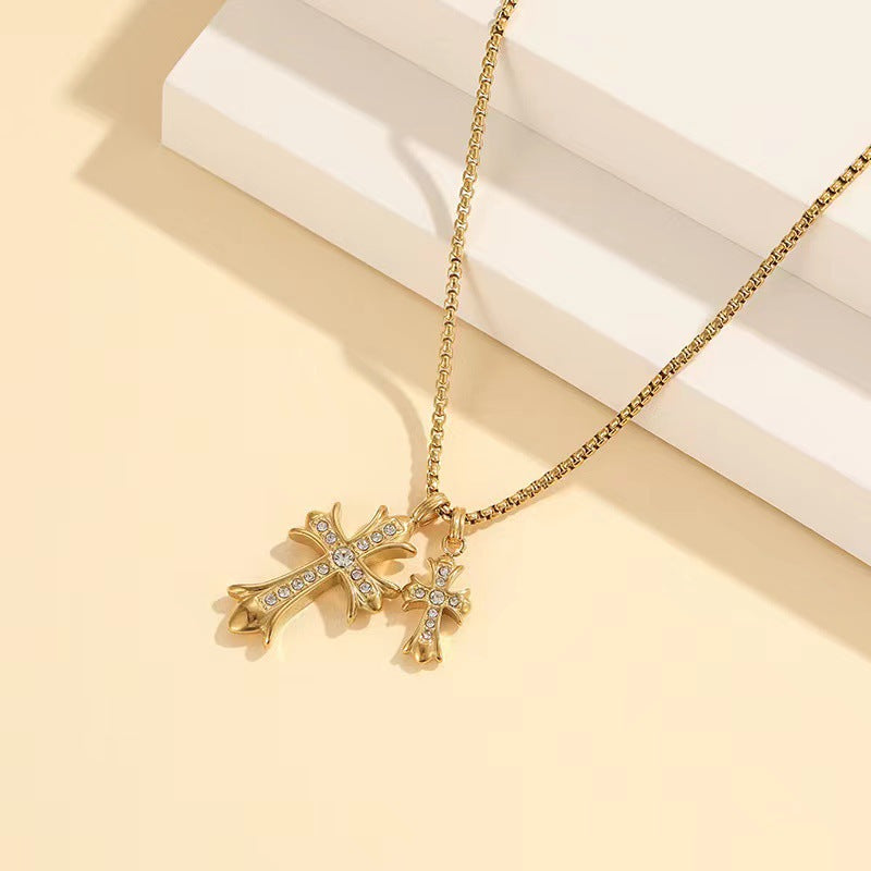 Women's & Men's Sweater Accessories Full Diamond Double Cross Mild Luxury Necklaces