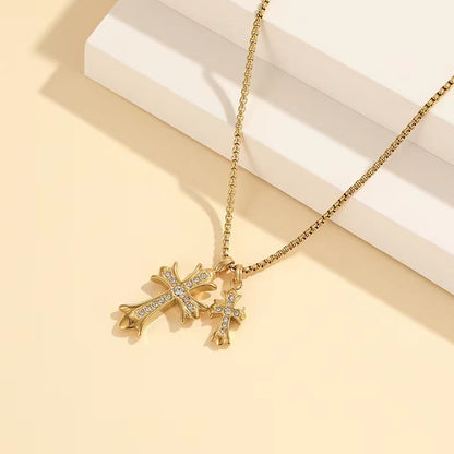 Women's & Men's Sweater Accessories Full Diamond Double Cross Mild Luxury Necklaces