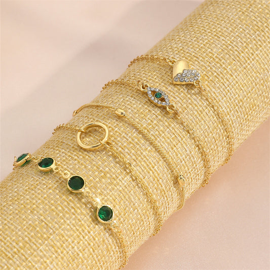 Women's Hollow Circle Heart Imitation Gem Rhinestone Love Eye Suit Bracelets