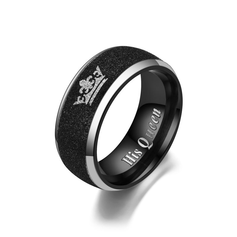 Couple Crown King Queen Black Frosted Rings