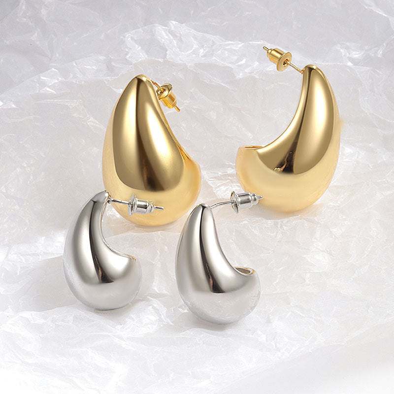 Fashion Style Metal Glossy Surface Water Drop Bean-shaped Earrings