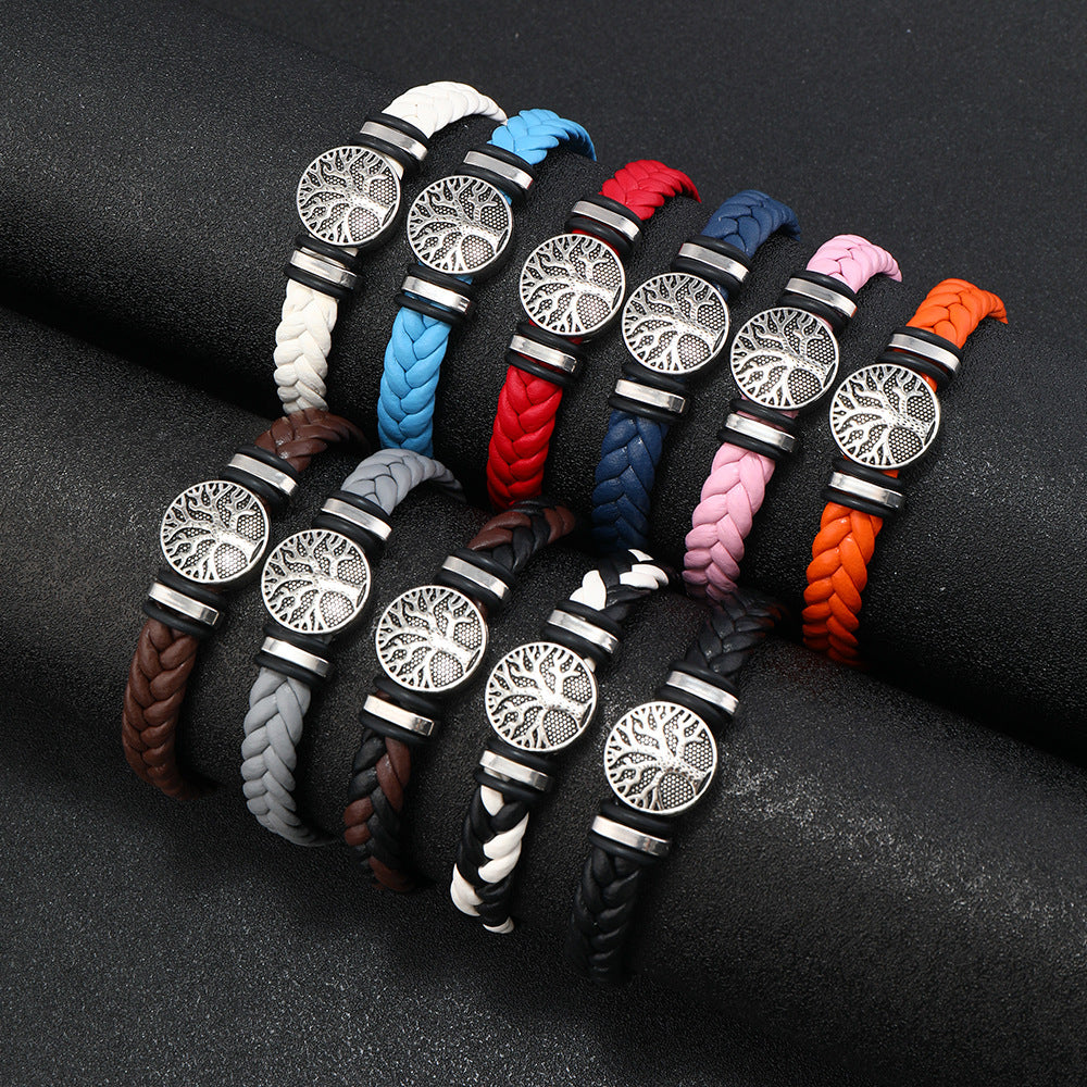 Men's Buckle Jewelry Personality Peace Tree Leather Lucky Gift Bracelets