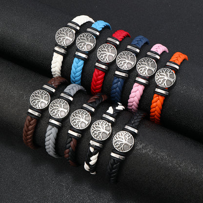 Men's Buckle Jewelry Personality Peace Tree Leather Lucky Gift Bracelets