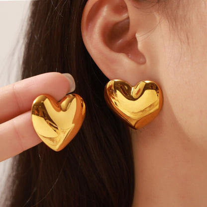 Matte Texture Design Love Shape Titanium Steel Earrings