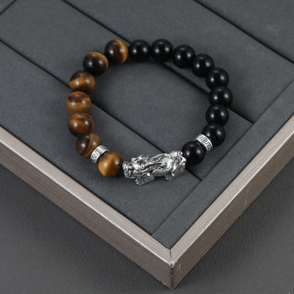 Men's Trendy Carrying Strap Retro Black White Stone Bracelets