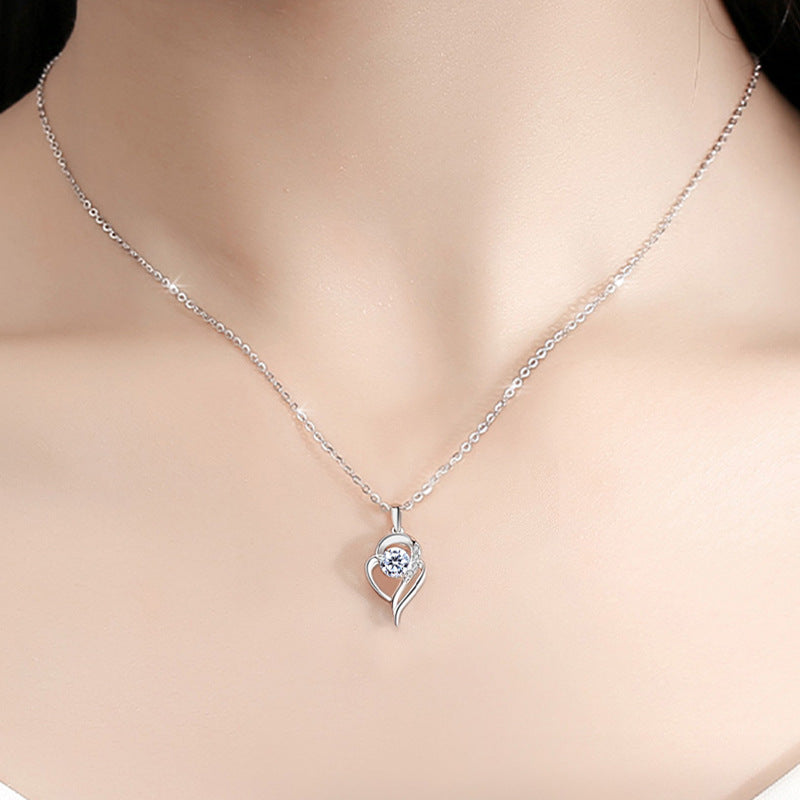 Sterling Sier Moissanite Karat Heart-to-heart High Carbon Stone Valentine's Necklaces