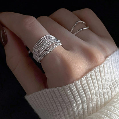 Women's Trendy Layered Sterling Sier Super Line Rings