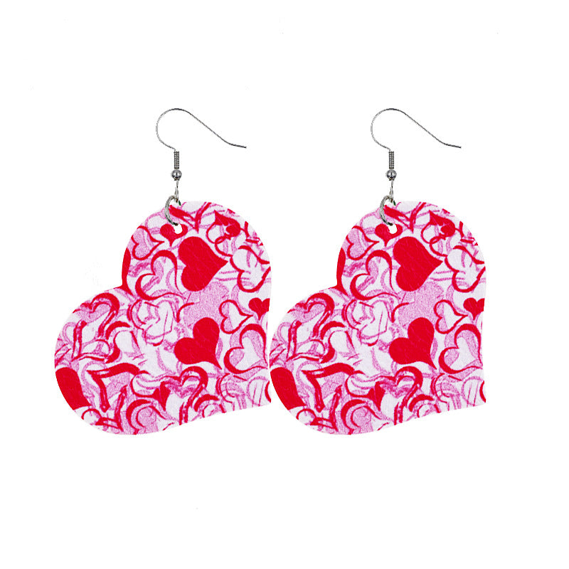 Leather Valentine's Day Love Shape Plaid Earrings