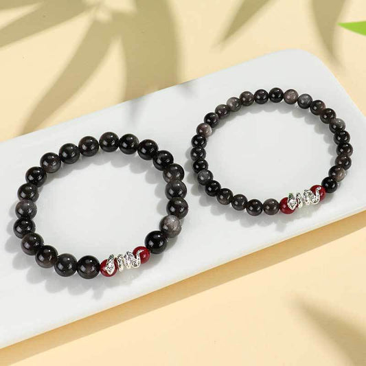 Year Of Snake Sier Rose Beaded Couple Bracelets