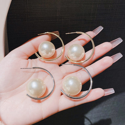 Style Retro Elegant Large Pearl Female Sier Needle High-grade Earrings