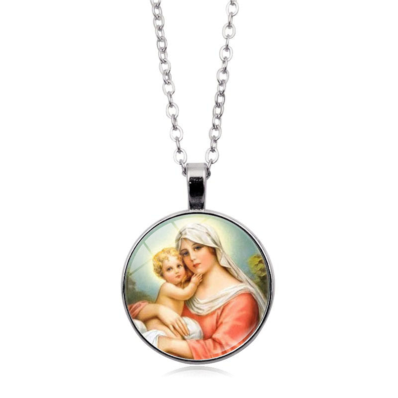 Women's Jesus Time Gem Cabochon Vintage Sweater Necklaces