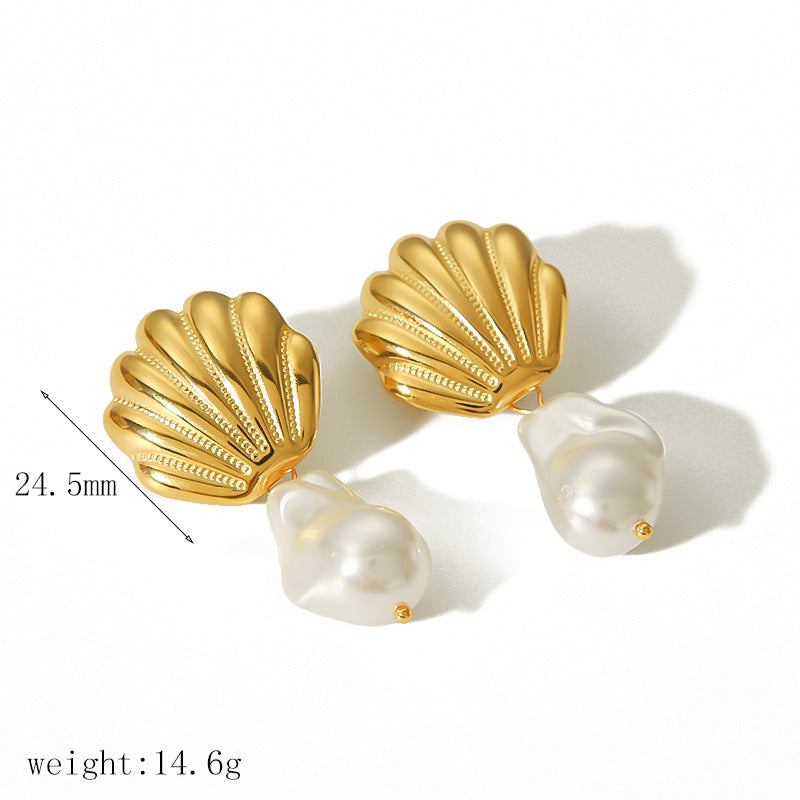 Women's Fashion Shell Pearl Gold Summer Stainless Earrings