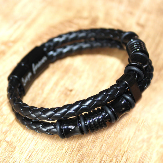 Men's Black Leather Rope Woven Handmade Bracelets