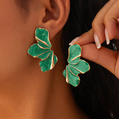 Women's Design Sense Metallic Dripping Oil Petal Earrings