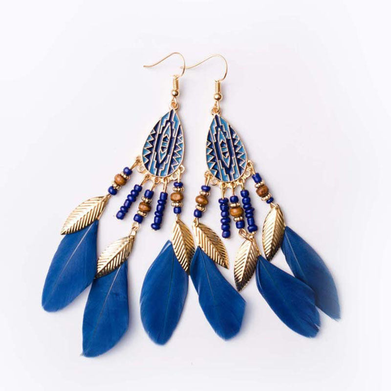 Bohemian Feather Ethnic Yunnan Travel Vintage Earrings