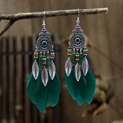 Bohemian Feather Ethnic Yunnan Travel Vintage Earrings