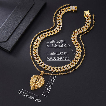 Men's Twin Zinc Alloy Lion Trendy Hip Hop Pendants