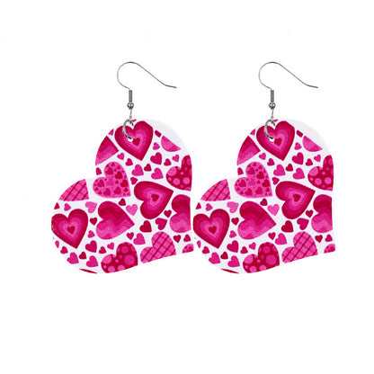 Leather Valentine's Day Love Shape Plaid Earrings