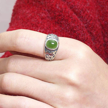 Men's Imitation Jade Green Sier-plated Vintage Emerald Rings