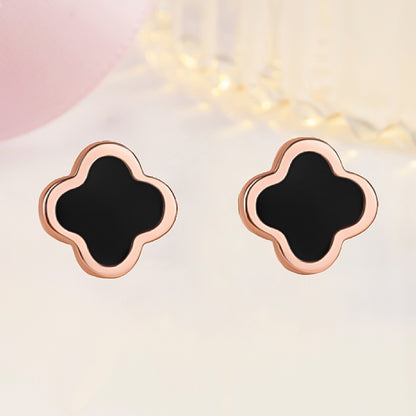 Pure Sier Black Four Leaf Clover Ear Earrings