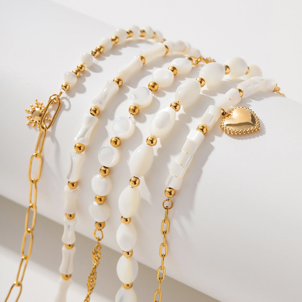 Fritillary Bone Chain Shell Pearls Beaded Bracelets