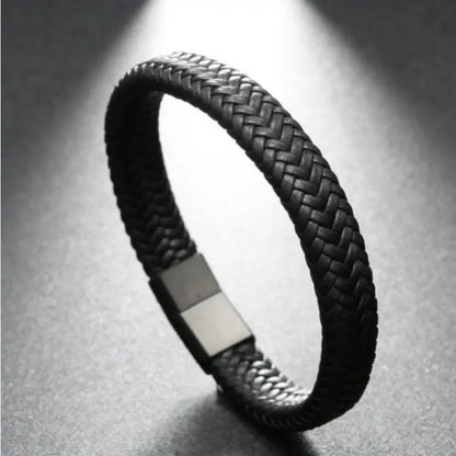 Men's Vintage Weave Leather Rope Magnetic Buckle Bracelets