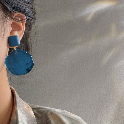 High-grade Sense Blue Color Enamel Design Blooming Earrings