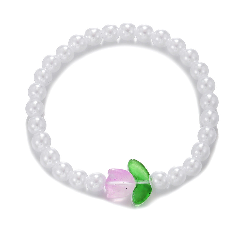 Women's Tulip Pearl Fashion Flower Fresh Bracelets