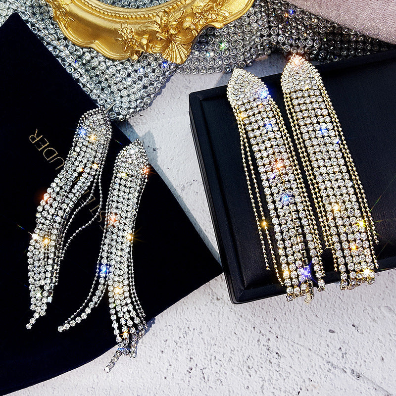 Women's For Exaggerated Rhinestone Eardrops Temperamental Tassels Fashion Personality Earrings