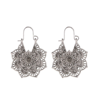Metal Hollow Flower Bohemian Carved Palace Earrings