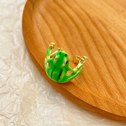 Green Dripping Frog Design Cute Small Rings