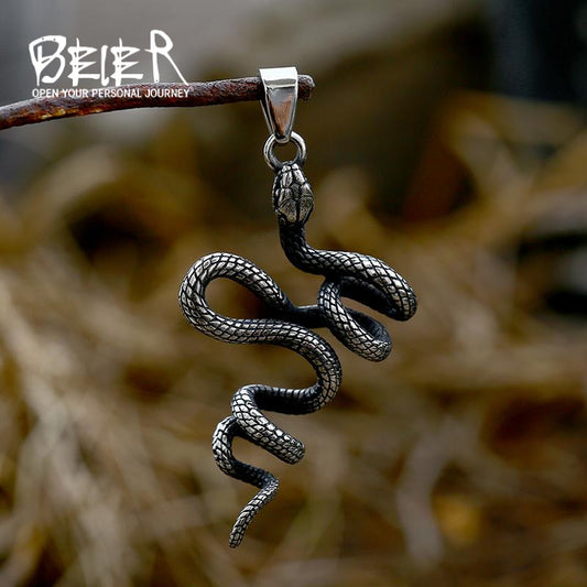 Snake-shaped Titanium Steel Vintage Stainless Snake Inlaid Pendants